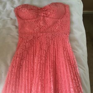 Lace peach pink💗 strapless homecoming dress